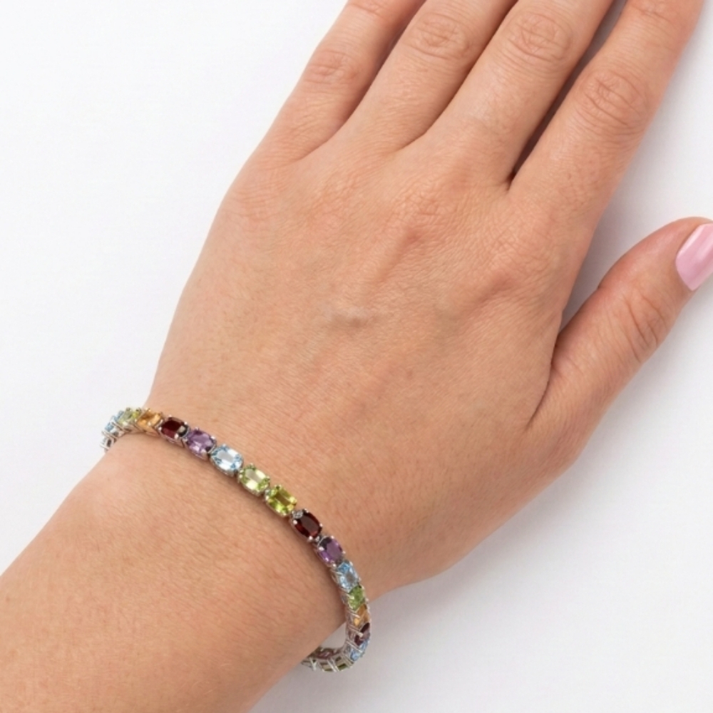 Beautiful Sterling Silver Multi Gemstone Bracelet